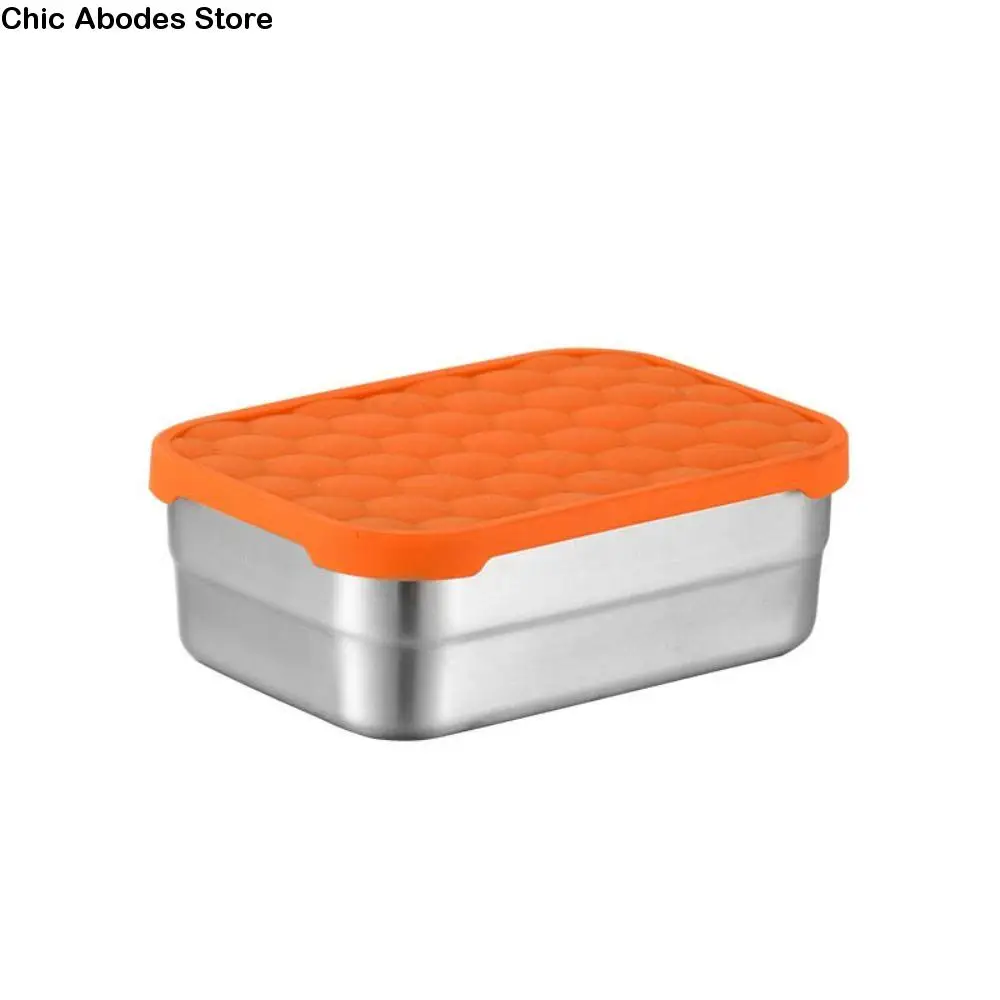 

Stainless Steel Food Storage Container Rectangle/round with Orange Silicone Lid Lunch Box Sealed Leakproof Snack Containers