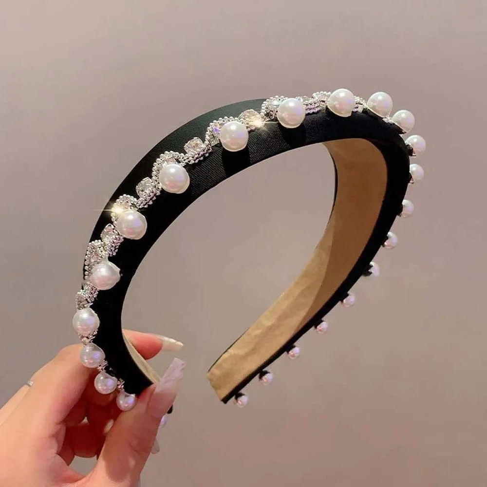 Headwear Irregular Wide Hairband Rhinestone Waterproof Pearls Sponge Headband Gorgeous Sparkling Rhinestone Korean Hair Hoop