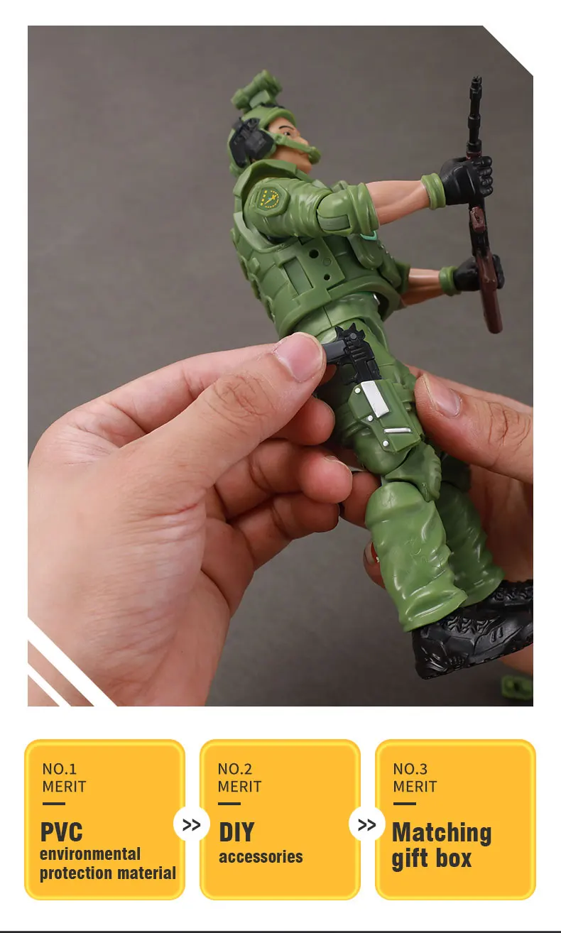 Brinquedo modelo soldado para crianças, 1:9 boneca de PVC, 15 articulações, figura de ação móvel, arma, decoração de caixas cegas, guerra militar, presente do menino