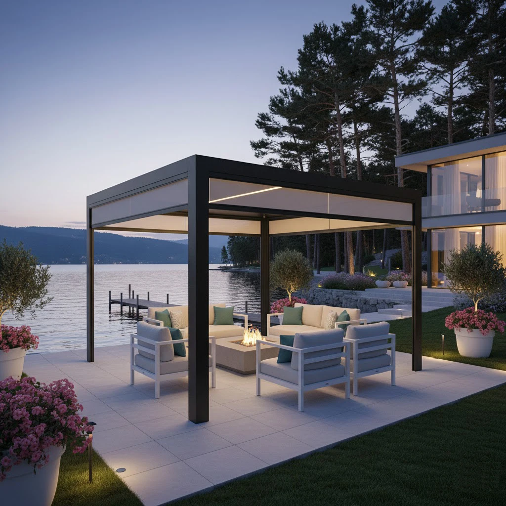 Modern Aluminium Pergola Gazebo Balcony Garden Buildings Powder Coated Frame Nature Pressure Treated Screen Aluminium Pavilion