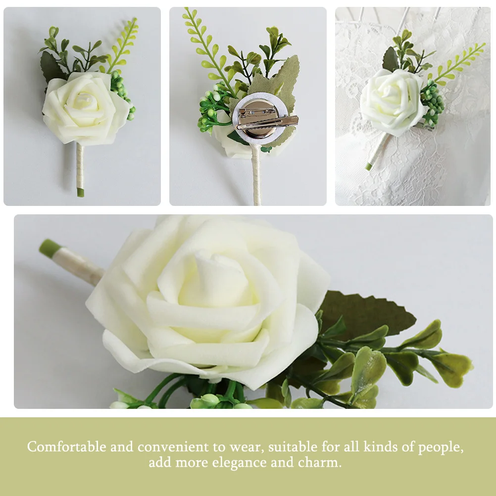 

2Pcs Wedding Broom Artificial Flower Corsages Groom Boutonniere Bridegroom Banquet Wedding Decoration Simulated Corsage
