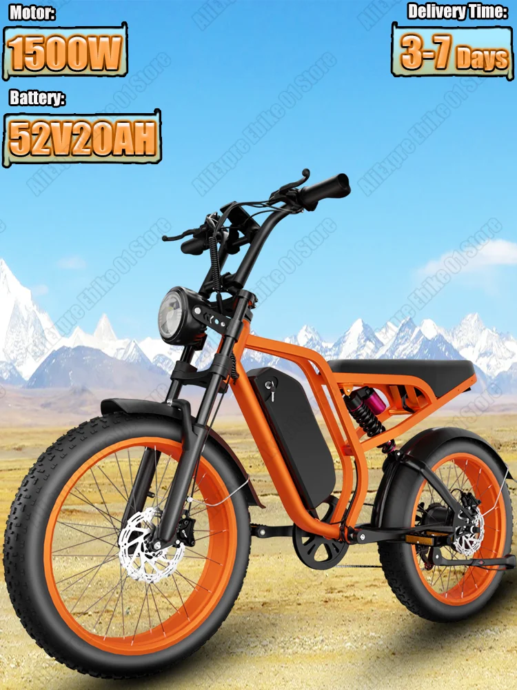 AliExpress NONE 1500W Powerful Motor Electric Bike 52V20AH Lithium Battery Carbon Steel Frame E-bike Hydraulic Brake 20*4inch Fat Tire E-bicycle