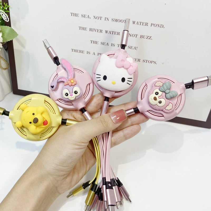 Kawaii Hellokittys 3 In 1 Charging Cable for Iphone Android Micro Usb Type-C Mobile Phone Cute Usb Data Cable
