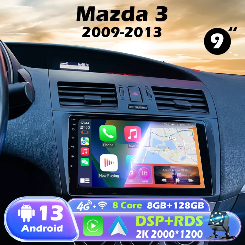 

Newest 9" Multimedia Player Upgrade for Mazda 3 2009 2010 2011 2012 2013 Android 13 Car Radio 2K Wireless CarPlay Android Auto