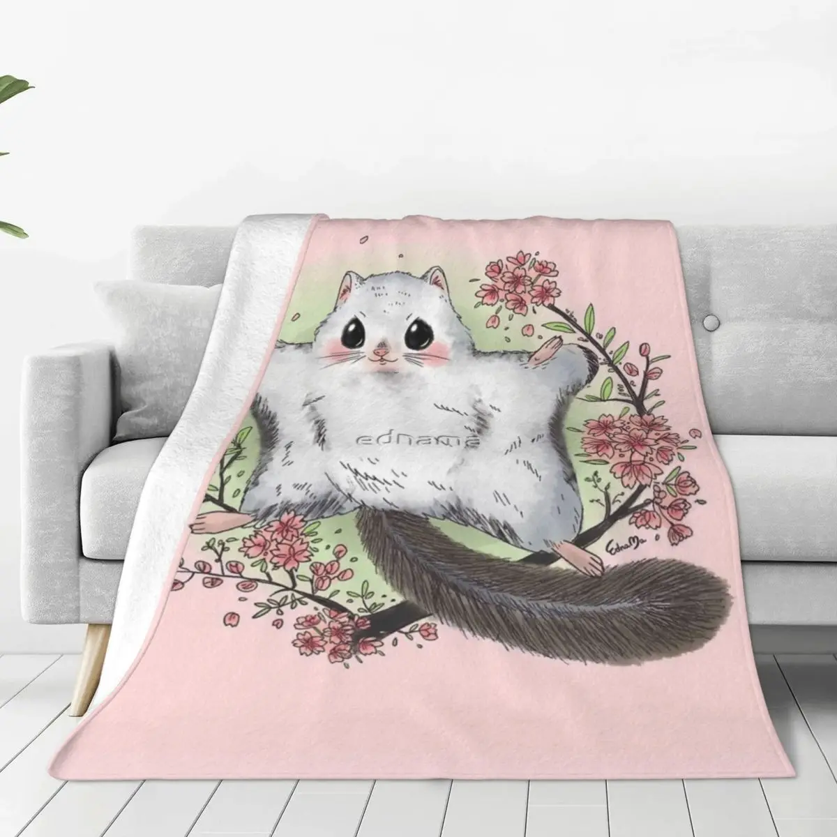 Flying Squirrel With Cherry Blossom Four Seasons Universal Blanket Campsites Can Be Laid Halloween Gifts