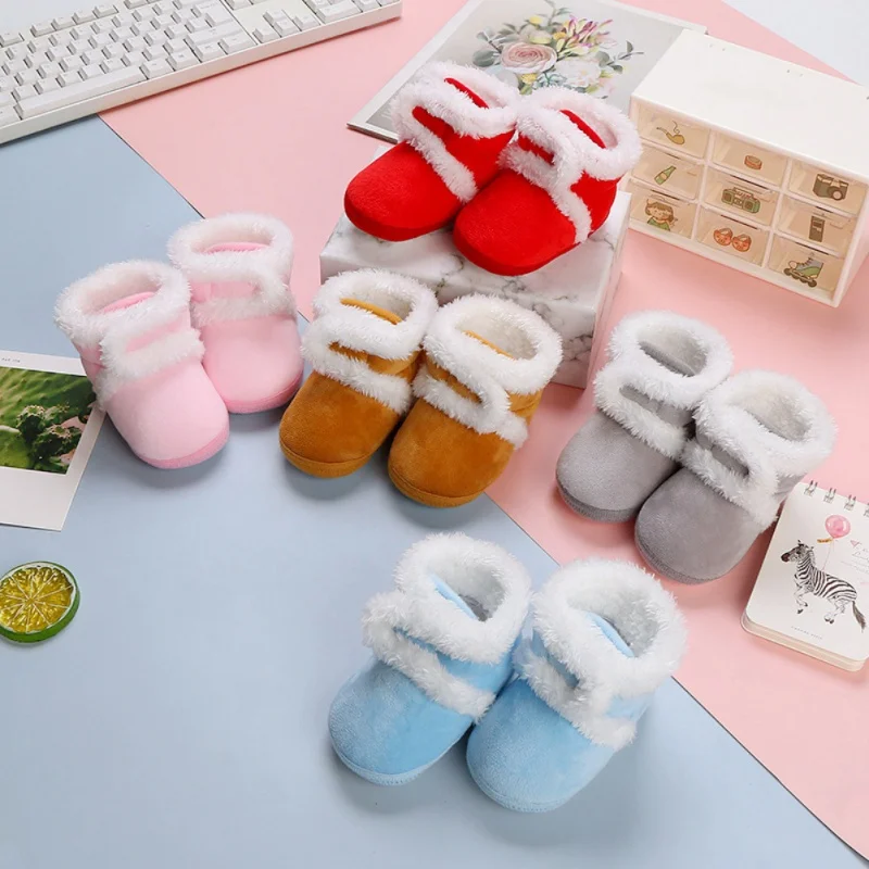 

Autumn Winter Baby Boots Toddler Newborn First Walkers Infant Cotton Snow Boots Multicolor Solid Color Warm Plush Boots 0-18M