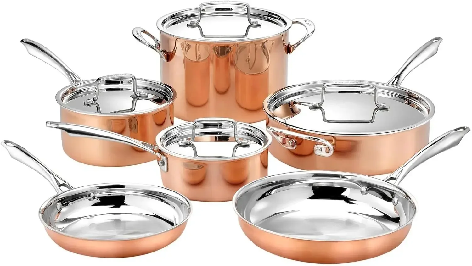 

Tri-Ply Cooper Cookware Set: 1qt with Cover,2.5qt with Cover,4qr Saute with Cover and Helper Hander