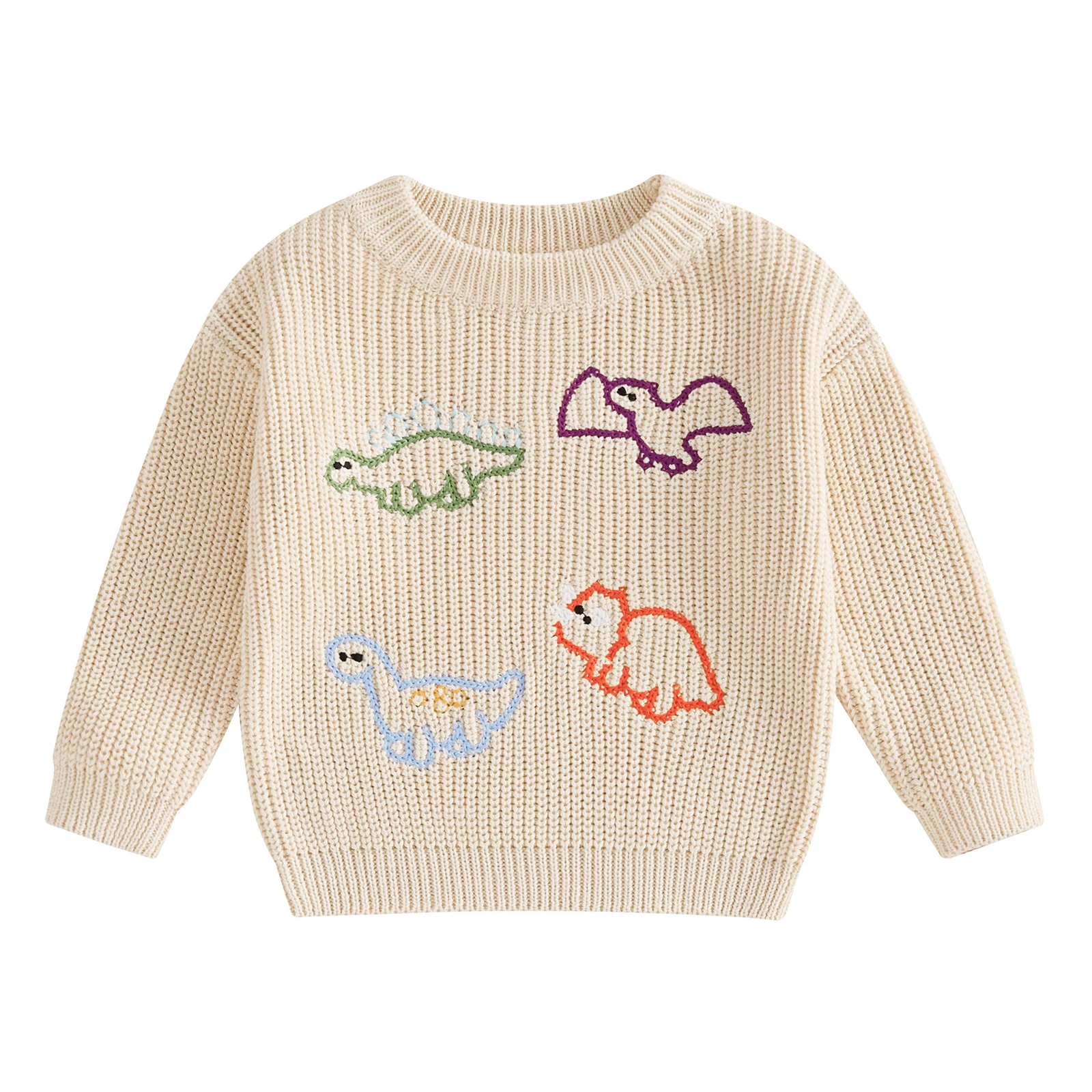 

Baby Boy Sweater Casual Cute Dinosaur Embroidery Warm Knitted Long Sleeves Pullover Infant Knitwear for Toddler 0-3 Years