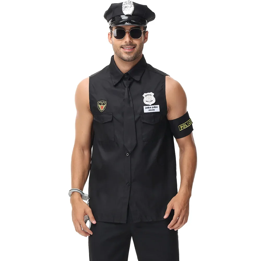 

Police Costume for Men's Cop America Officer Costume Adults Policeman Top with Toy Accessories Fancy Cosplay Halloween Clothing