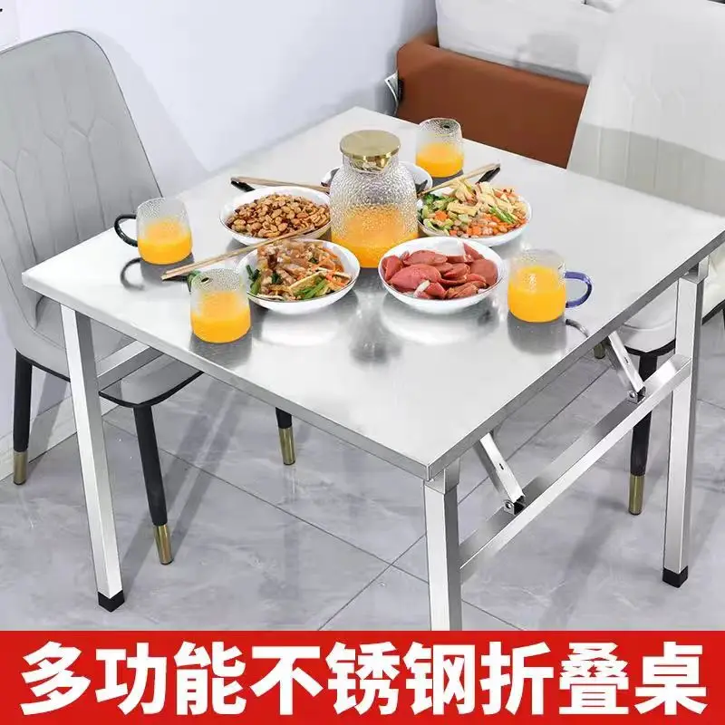 Stainless steel folding table dining table outdoor dining stall household small apartment simple writing study