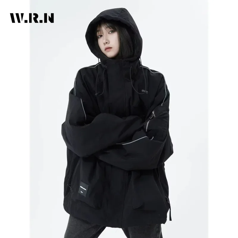 

2023 Winter American Retro Style Single Breasted Solid Jacket For Women Casual Outerwear Vintage Fashion Hooded Loose Coat