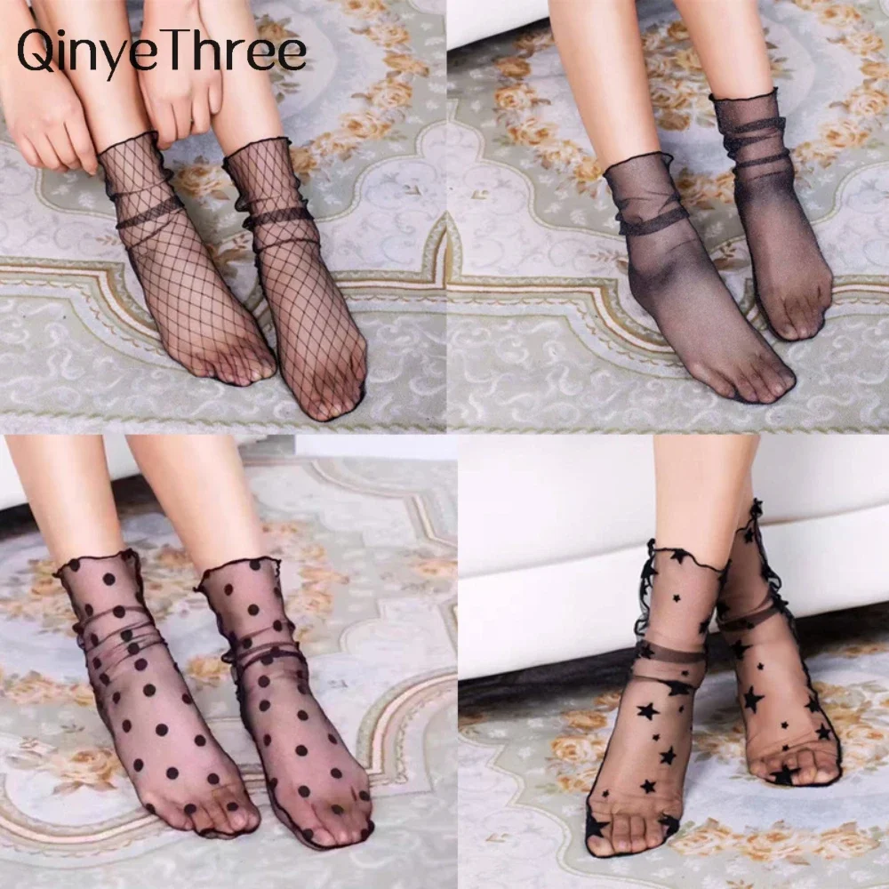 New Summer Spring Thin Mid Tube Transparent Mesh Socks For Women's Fashion Breathable Lace Sokken Gift Dropship