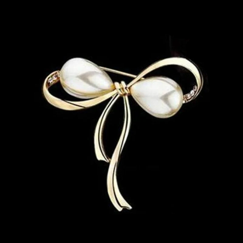 Bow Brooch Imitation Pearls Brooches Pins for Women Elegant Large Broches Fashion Jewelry  Accessories Gift