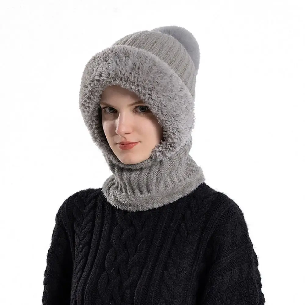 Fashion Plush Balaclavas Hat Fluff Hood Knitted Beanies Hat Thickened Bib Winter Hat Riding