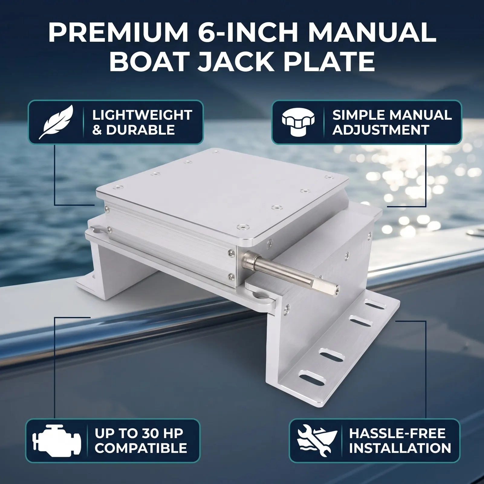 Boat Jack Plate Manual Adjustable 6in Aluminum Alloy for Outboard Engines Under 30 Horsepower Outboard Motor Jack Plate