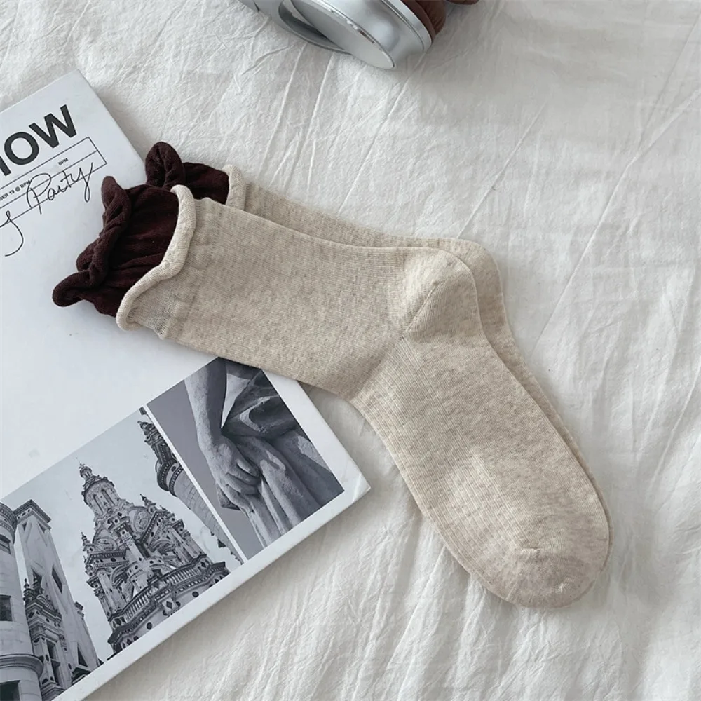 

Korean-style Angora Red Color-matched Stockings Seamless Without Bones Mid-calf Socks Pure Cotton Pile Sock Lolita Girl