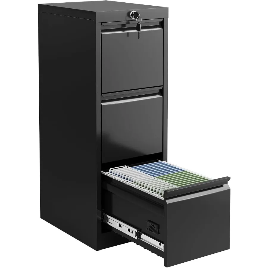 Heavy Duty Metal File Cabinet with 3 Secure Drawers, Lockable Vertical Filing Organizer for Letter, Legal, A4, F4 Documents Dur