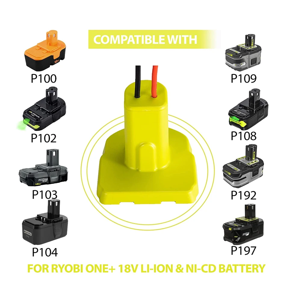 Battery Adapter for Ryobi One Plus 18v Lithium-ion Battery Power Tool DIY 12 Awg Wires Connector P108 P107 Converter（No Battery）