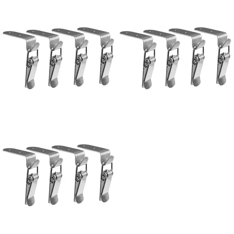 AB41-12X 90 Degrees Duck-Mouth Buckle Hook Lock Stainless Steel Spring Loaded Draw Toggle Latch Clamp Silver Hasp Latch A