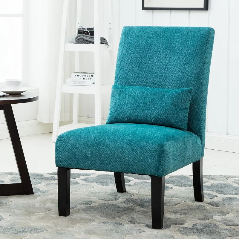 

Furniture Pisano Teal Blue Fabric Armless Contemporary Accent Chair with Kidney Pillow