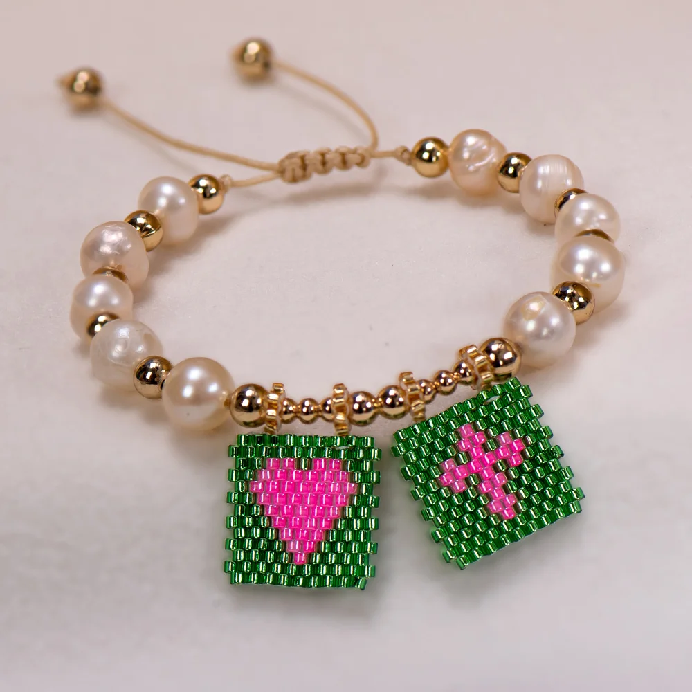 Heart Cross Charm Miyuki Bracelet Pearls  Handmade  Girlsbead Jewelry Hard Boho  For Women Lgbt Bead Ladies Woven Gift