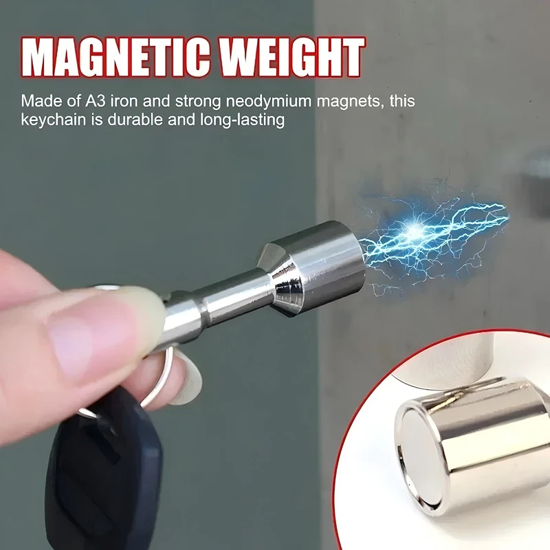 Super Strong Metal Magnet Check Car Keys Keychain Split Ring Pocket Keyring Hanging Holder Portable Outdoor Tools Silver Color