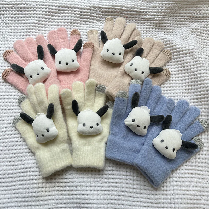 Sanrio Gloves Anime Cute Kawaii My Melody Kuromi Hello Kitty Knitted Glove Winter Warm Children's Mittens Christmas Present