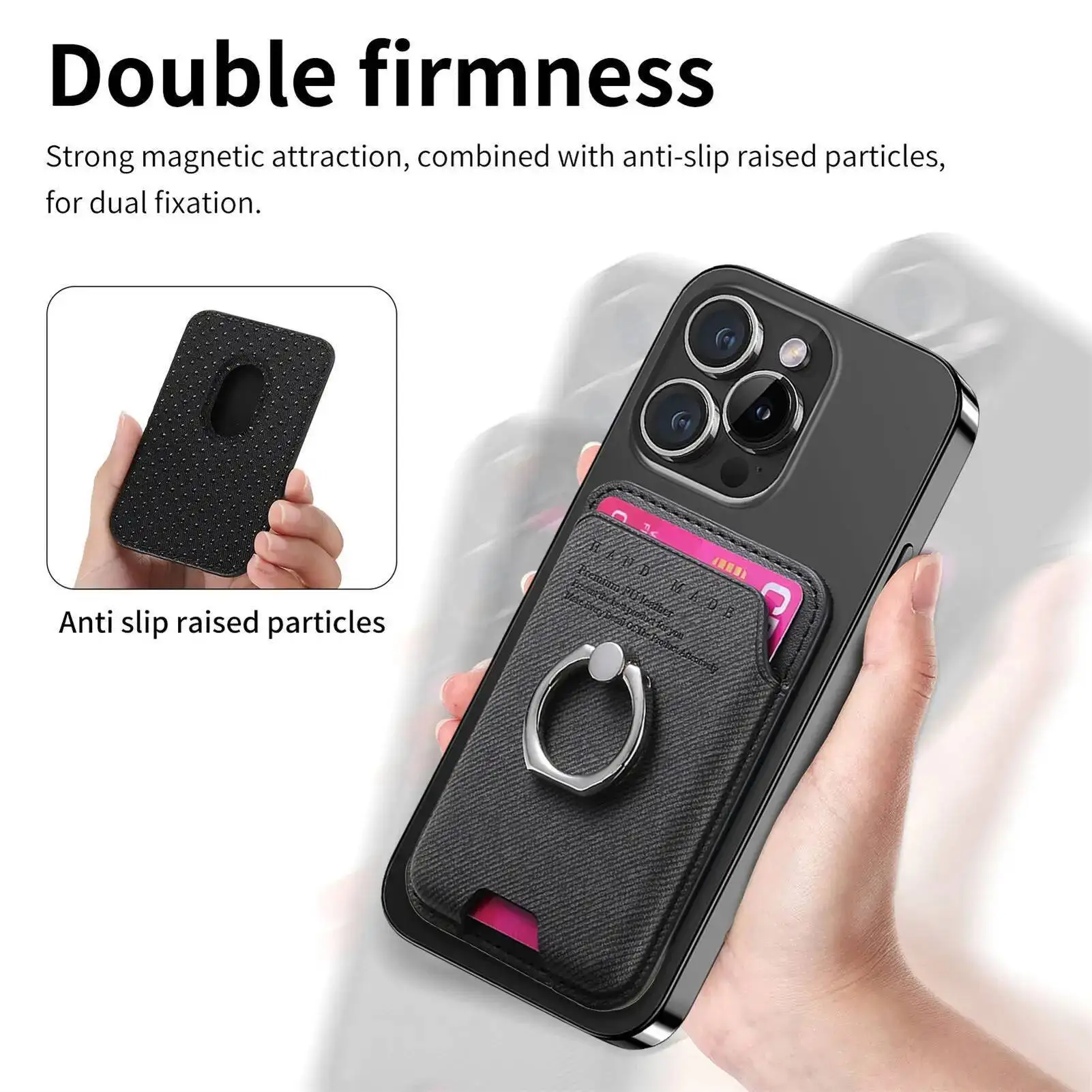 OUIO Non-slip Phone Card Bag Suitable For Magsafe Magnetic Phone Case Universal Wallet Finger Ring Buckle Holder Desktop Support - view 4