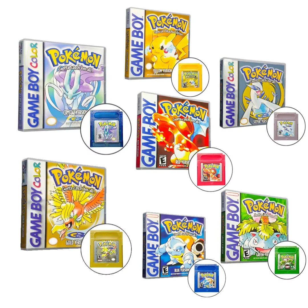 Pokemon Rot Blau Kristall Gold Grün Silber Gelb GBC Spielkarte 16-Bit-Videospielkassette Konsolenkarten für GB/SP