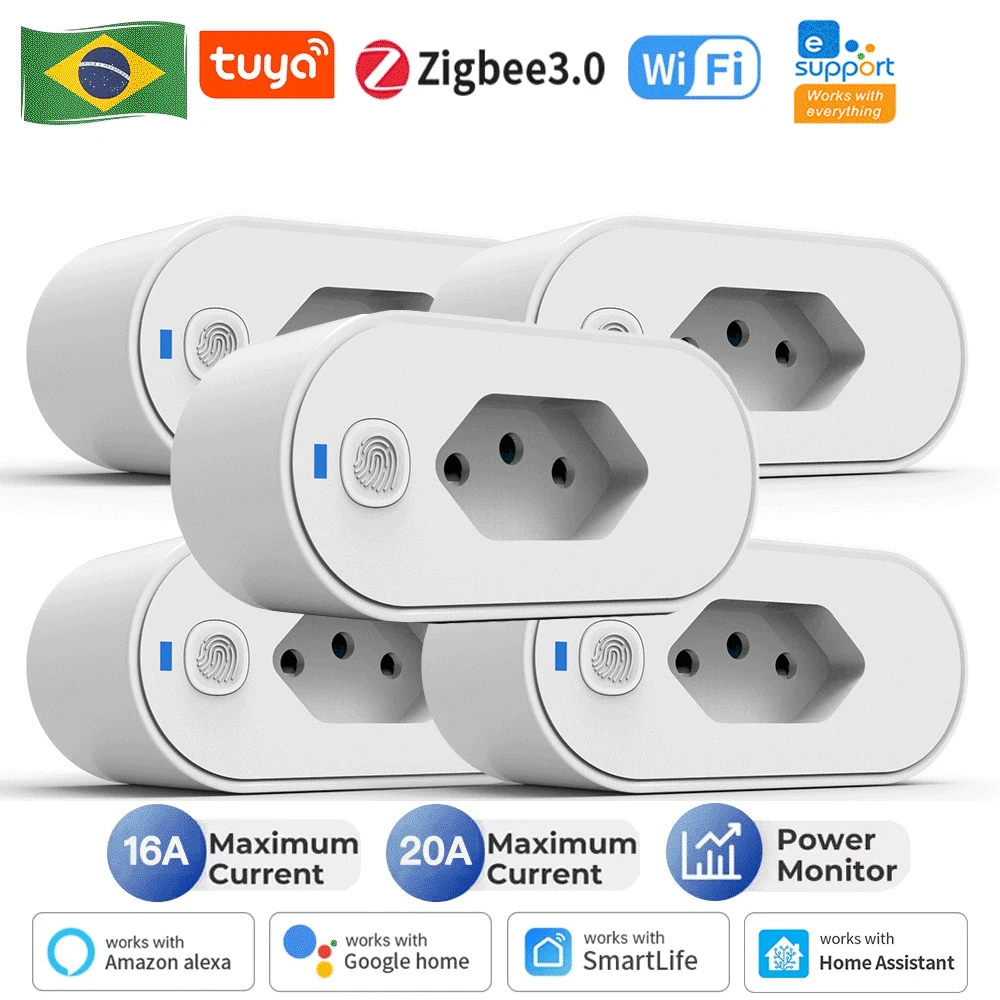 Tuya Brazil Plug WiFi 16A Socket With Power Monitor Timing Voice Smart Life APP Remote Voice Control for Google Home Alexa