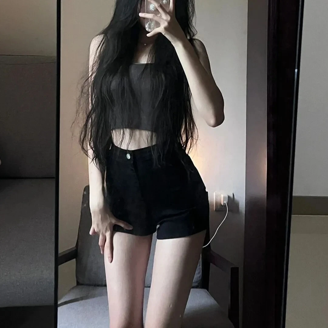 

Черные джинсовые шорты с высокой талией для женщин: модные, облегающие, в стиле ретро, для весны и лета