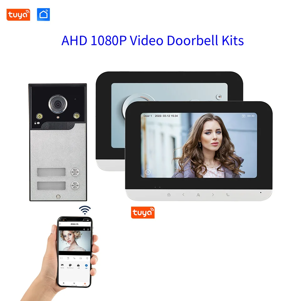 Tuya Wifi ビデオインターホン 1/2ユニットアパート用 7インチタッチキー 4線ケーブル接続カメラ付き