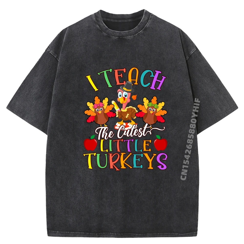 

Футболка с принтом «Я учу самых маленьких индейков», учительница на День Благодарения, винтажная стираная футболка для мужчин, креативная
