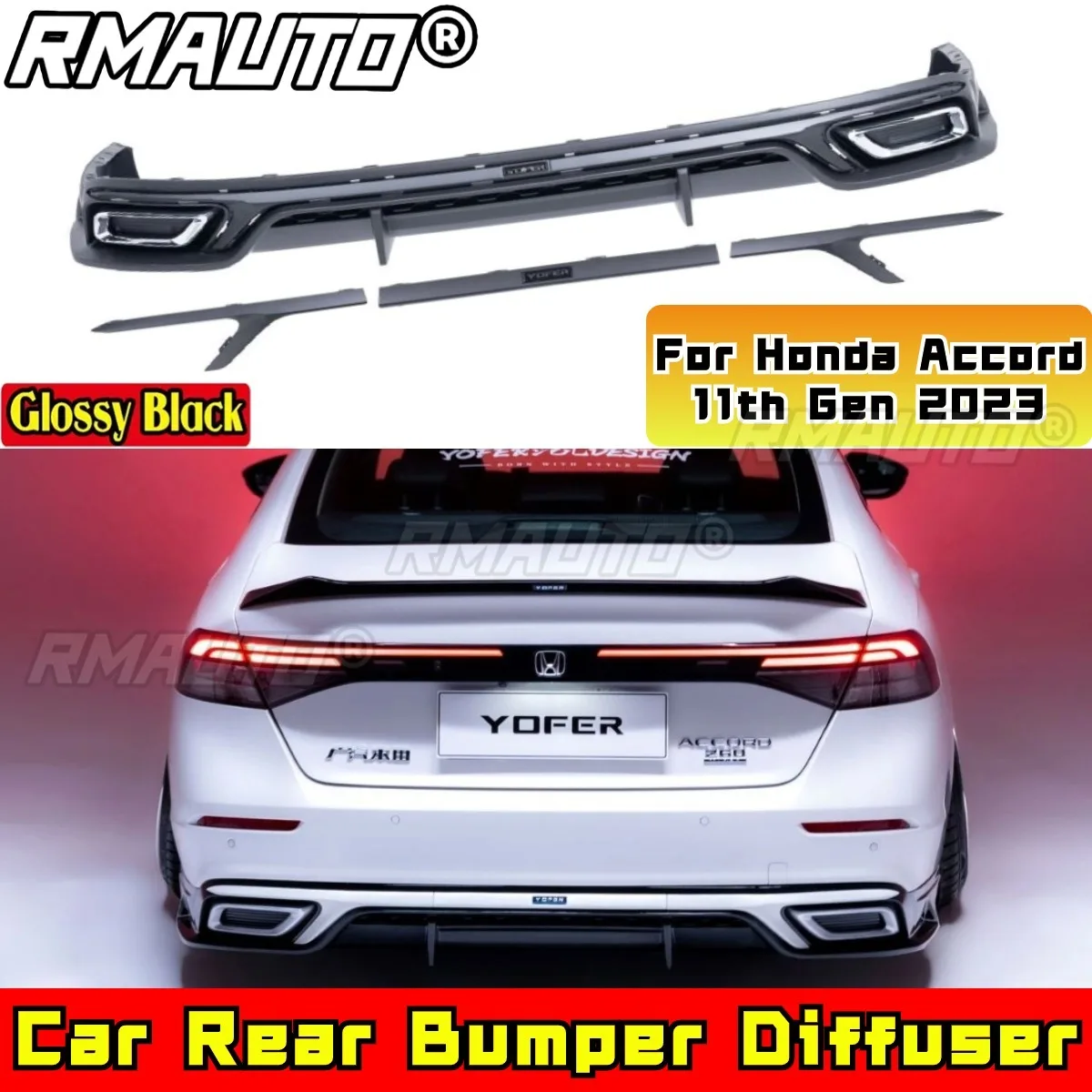 For Accord Body Kit Rear Bumper Splitter Glossy Black YOFER Style Bumper Spoiler For Honda Accord 11th Gen 2023 Car Accessories