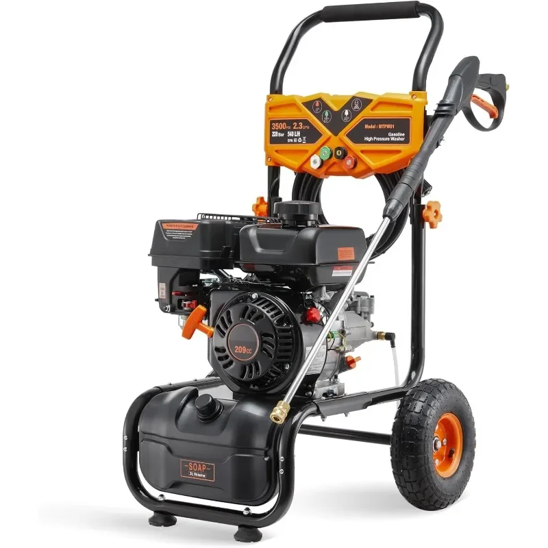 3500PSI Gas Pressure Washer, 2.3GPM Gas Powered High Pressure Clean Machine with 209CC Engine, 4 Adjustable Nozzles