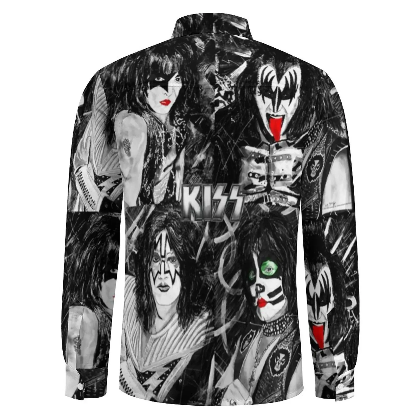 Kiss Band Print Shirt Autumn Colour Splash with Logo Casual Shirts Men Fashion Blouses Long Sleeve Pattern Street Tops Plus Size