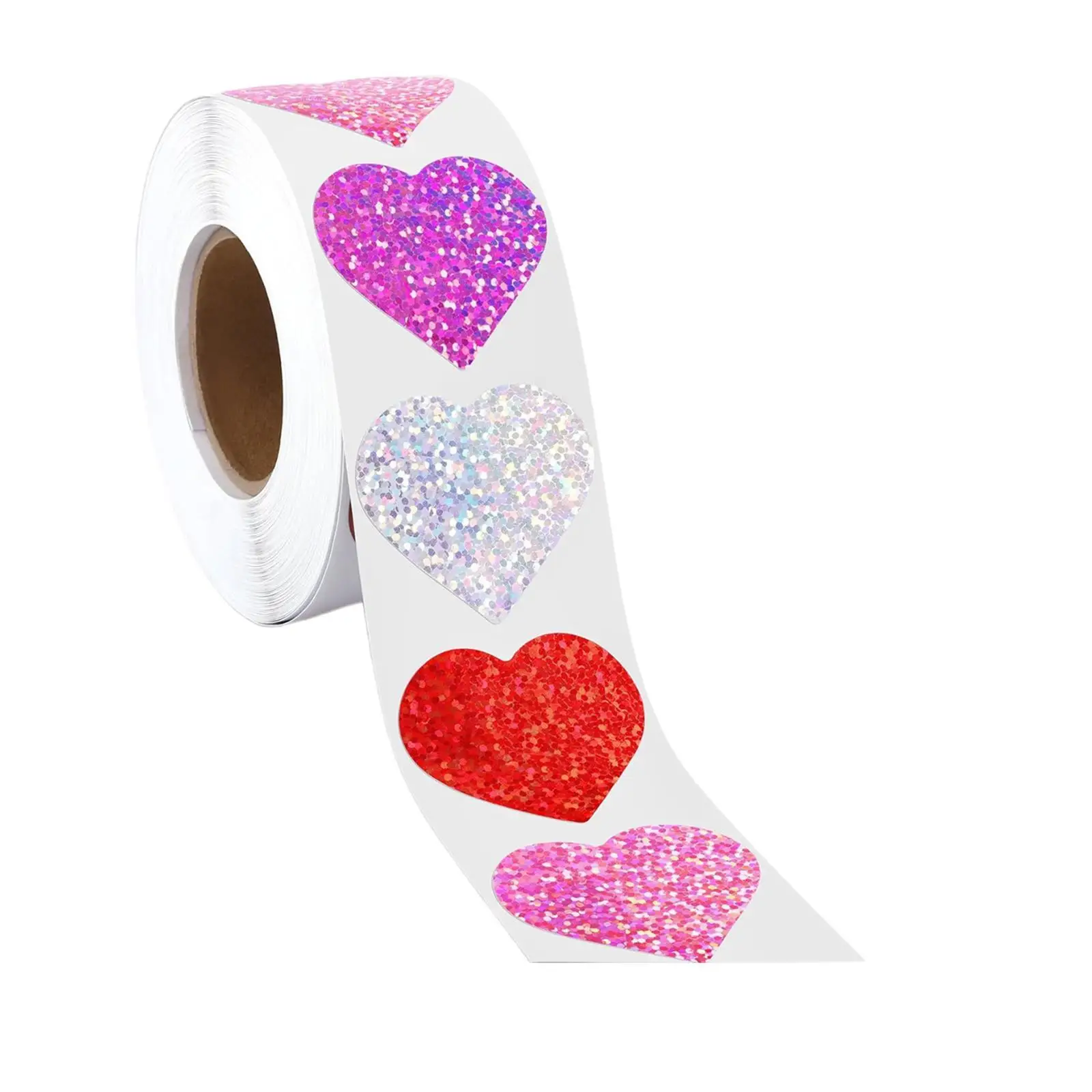 Love Stickers Foil Shiny Heart Stickers 4 Colors Design Stable Heart Stickers Roll Glitter Heart Stickers for Valentine's Day