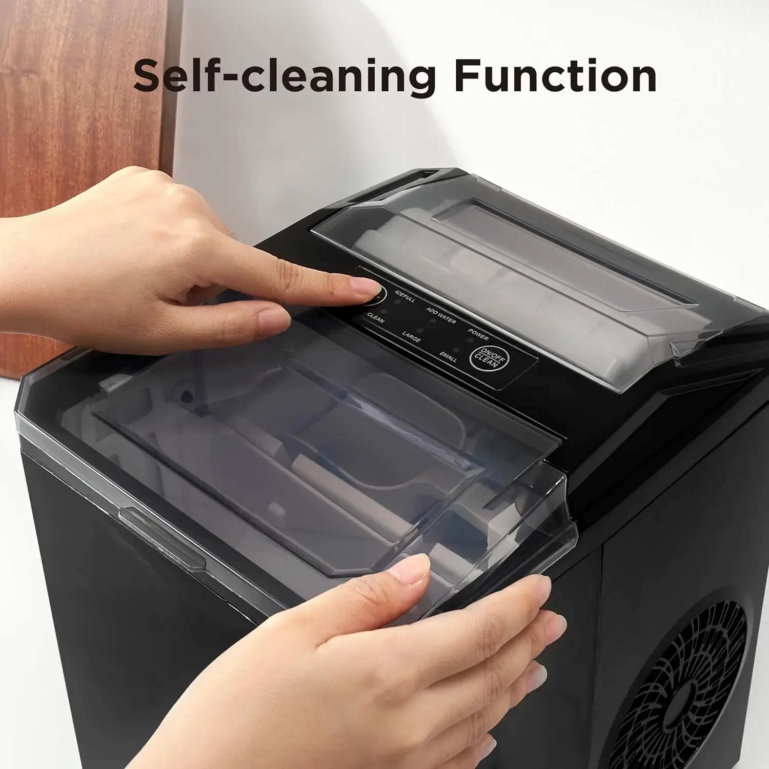 Máquina de hielo de encimera eficiente, produce 9 cubos transparentes de cristal en solo 6 minutos, capaz de hacer hasta 26 libras de hielo en 24 horas,