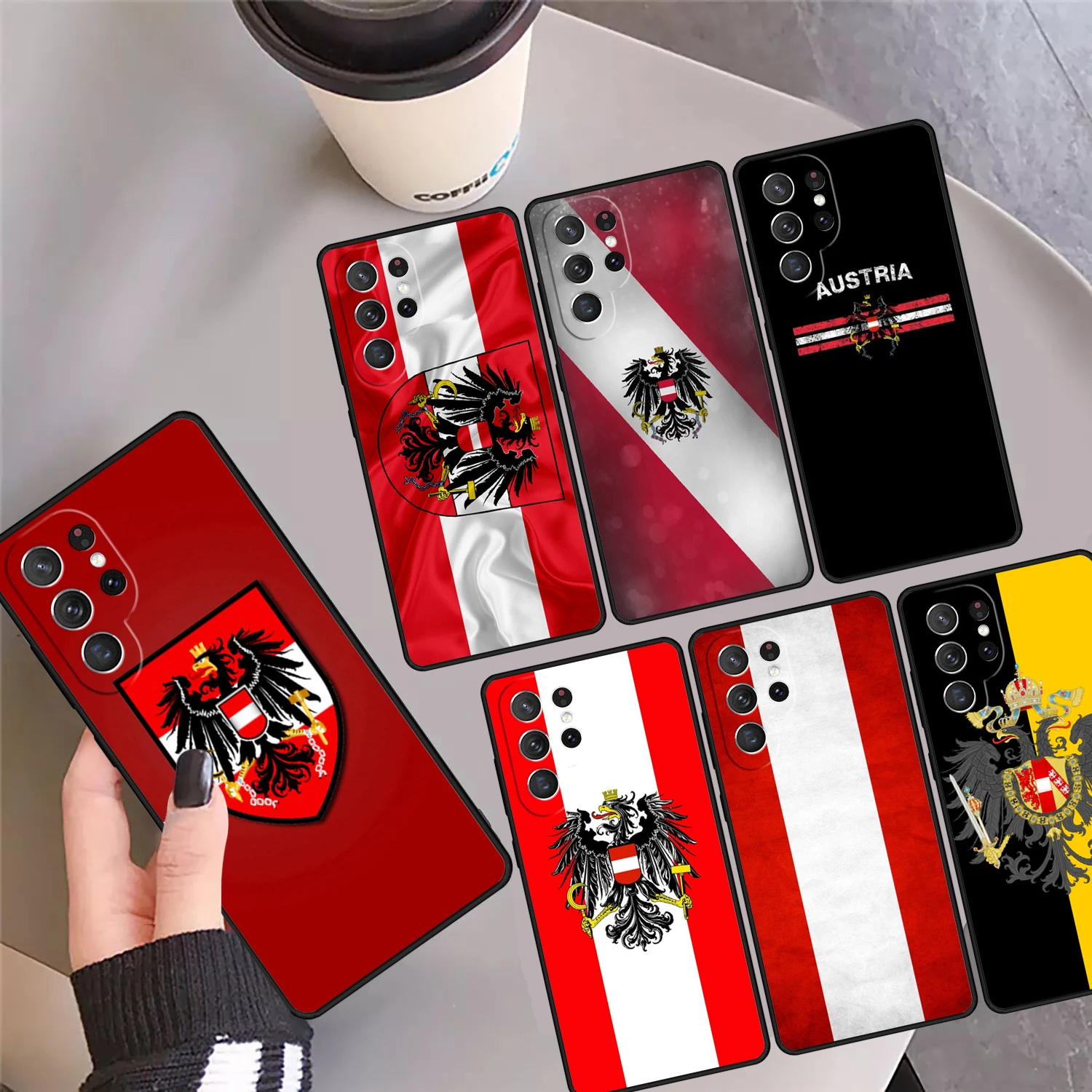 Austria Flag Phone Case Cover Coque For Samsung Galaxy S24 Ultra 23 S22 Plus S21 FE S20 S8 S9 S10 Note 10 Pro Note 20 Ultra