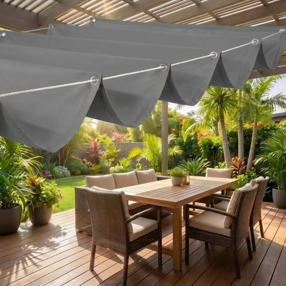 Waterproof Wave Retractable Sun Shade Canopy Heavy Duty UV Protection Outdoor Balcony Sun Awning Telescopic Rainproof