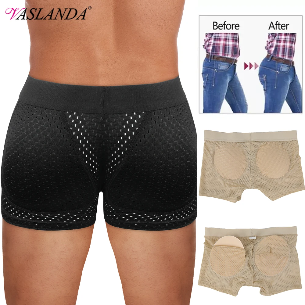 Men's Underwear Boxer Briefs Tummy Control Body Shaper Enhance Butt Lifter Sexy Shapewear with Removable Padded