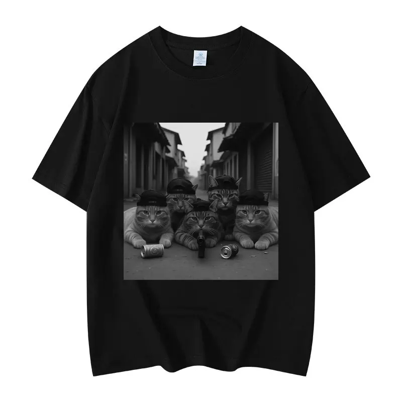 

Funny Cat Gang Meme Graphic T Shirts Men's Women's Vintage Fashion Short Sleeve T-shirts Summer Casual Loose T-shirt Streetwear