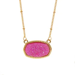 Resin Oval Druzy Pendant Necklace Gold Color Chain Drusy Hexagon Style Necklaces Luxury Designer Brand Fashion Jewelry for Women