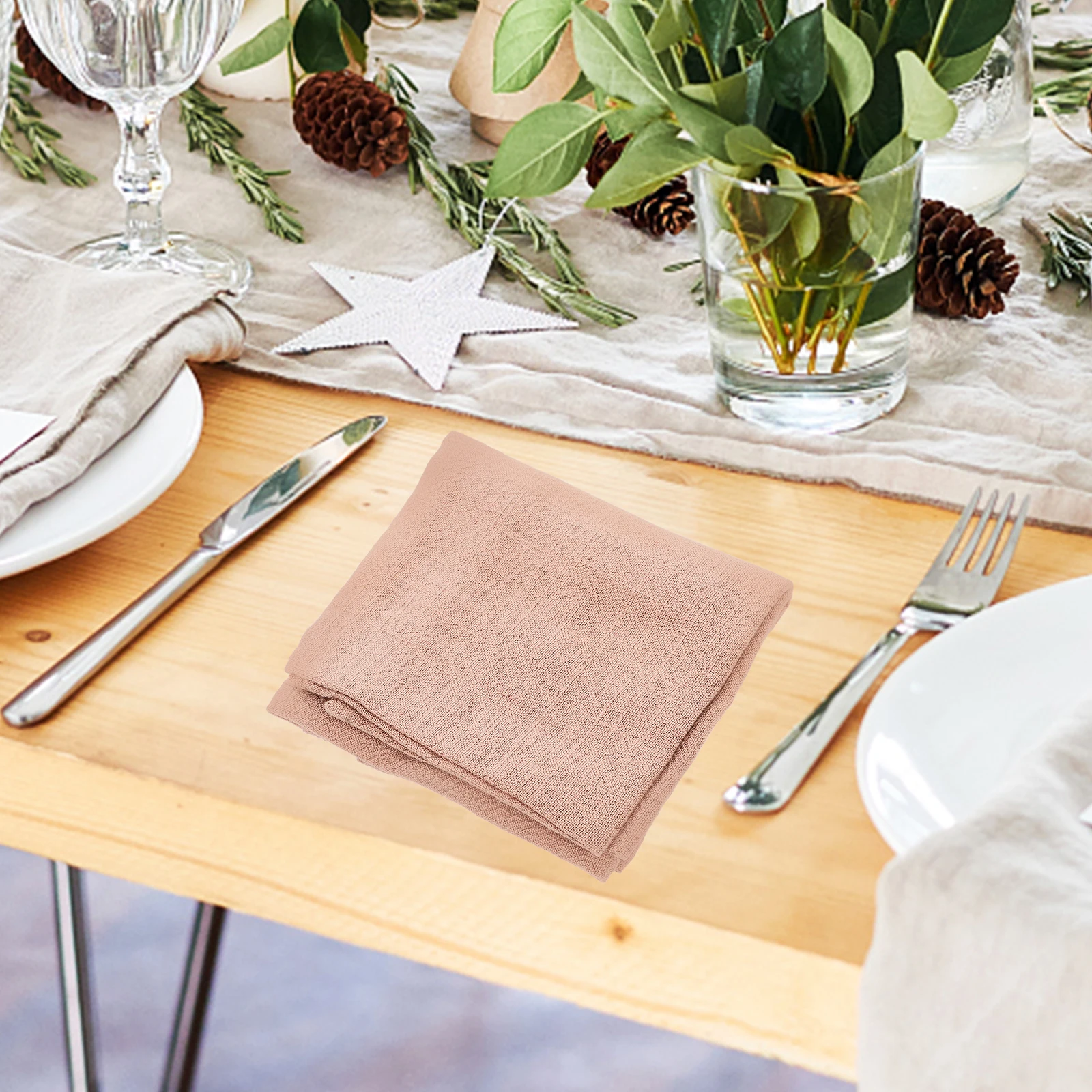 

Cloth Napkin Tea Towels Fabric Table Napkins Party Wedding Washcloths Linen Kitchen Soft Square Reusable Neutral Color Tone