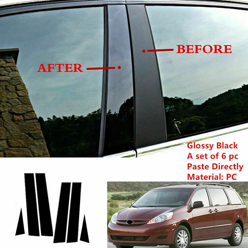 6 Pcs Car Pillar Posts Window Door Moulding Trim Cover for For Toyota Sienna 2002 2003 2004 2005 2006 2007 2008 2009 Accessories