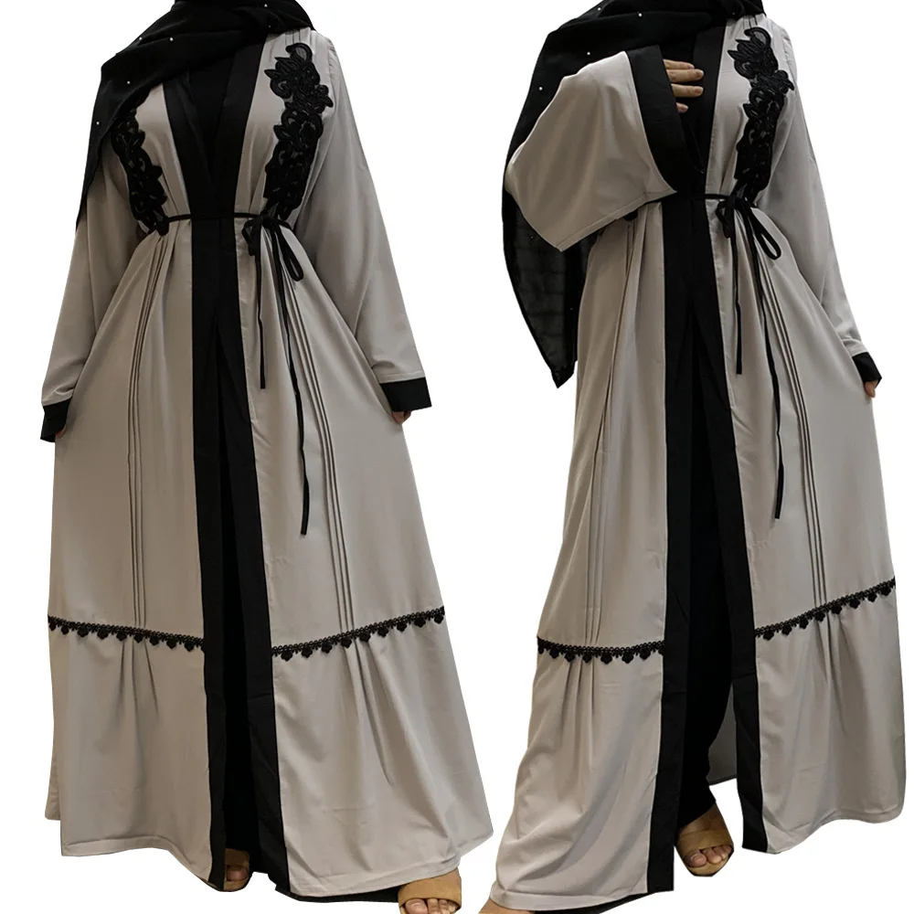 

New Arrival Elegant High Quality Arab Women Maxi Dress Dubai Turkish Open Abaya With Embroidery Loose Islam Clothing Eid al-Adha