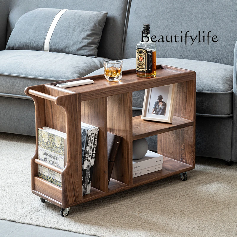 

Nordic Mobile Side Table Log Sofa Side Cabinet Black Walnut Wooden Storage Cabinet