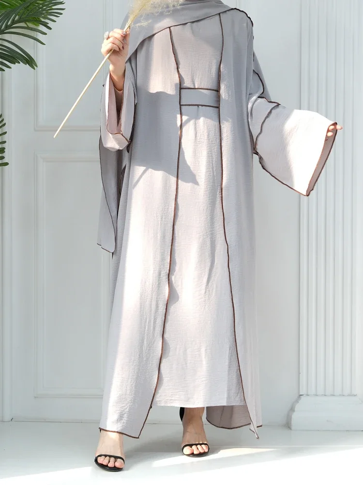 Ramadan Abaya Sets for Women Kimono + Sleeveless Inner Dress Crepe Muslim Set Matching Outfit Abayas Dubai Turkey Islamic Kaftan