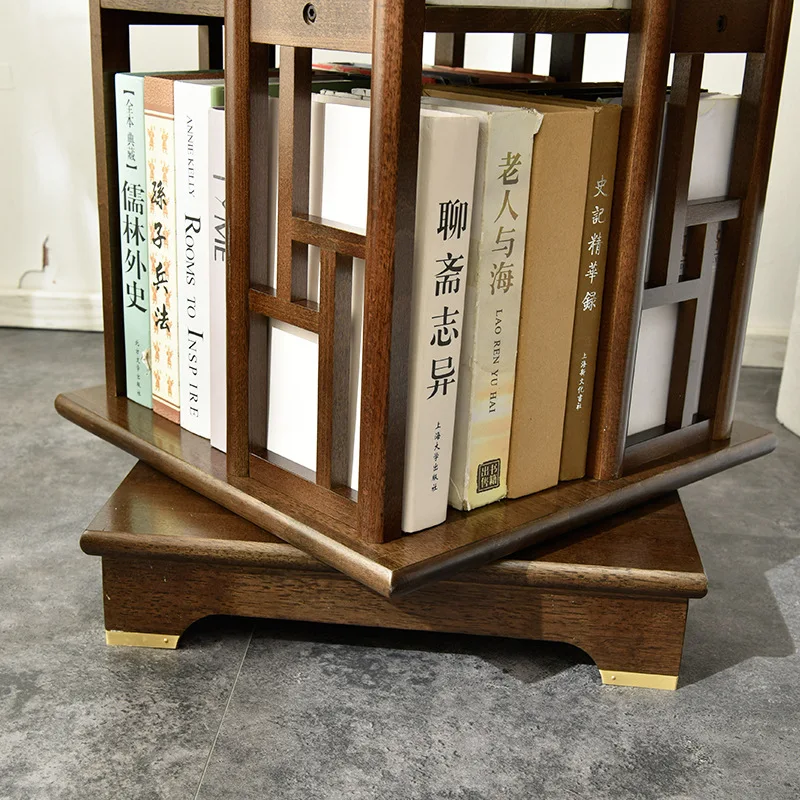 Wooden Solid Wood Rotating Bookshelf 360 Degree Mobile Bookcase