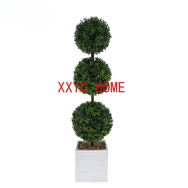 

Artificial Boxwood Potted Three Cement Flowerpot For Home Decoration Garden Courtyard Porch Outdoor